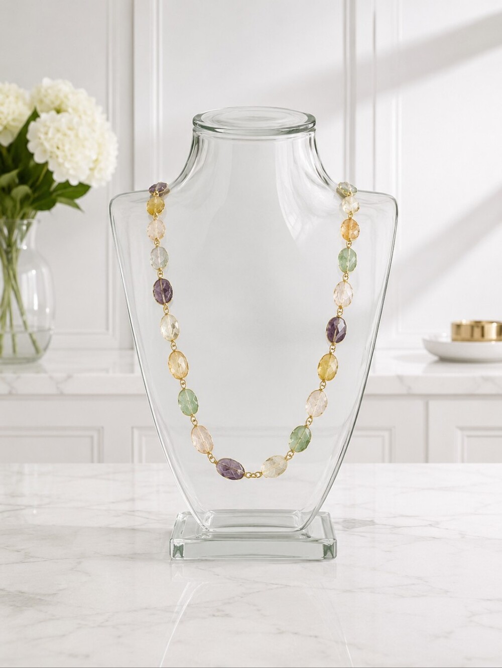 Multicolor Gemstone Link Necklace - Gold Chain